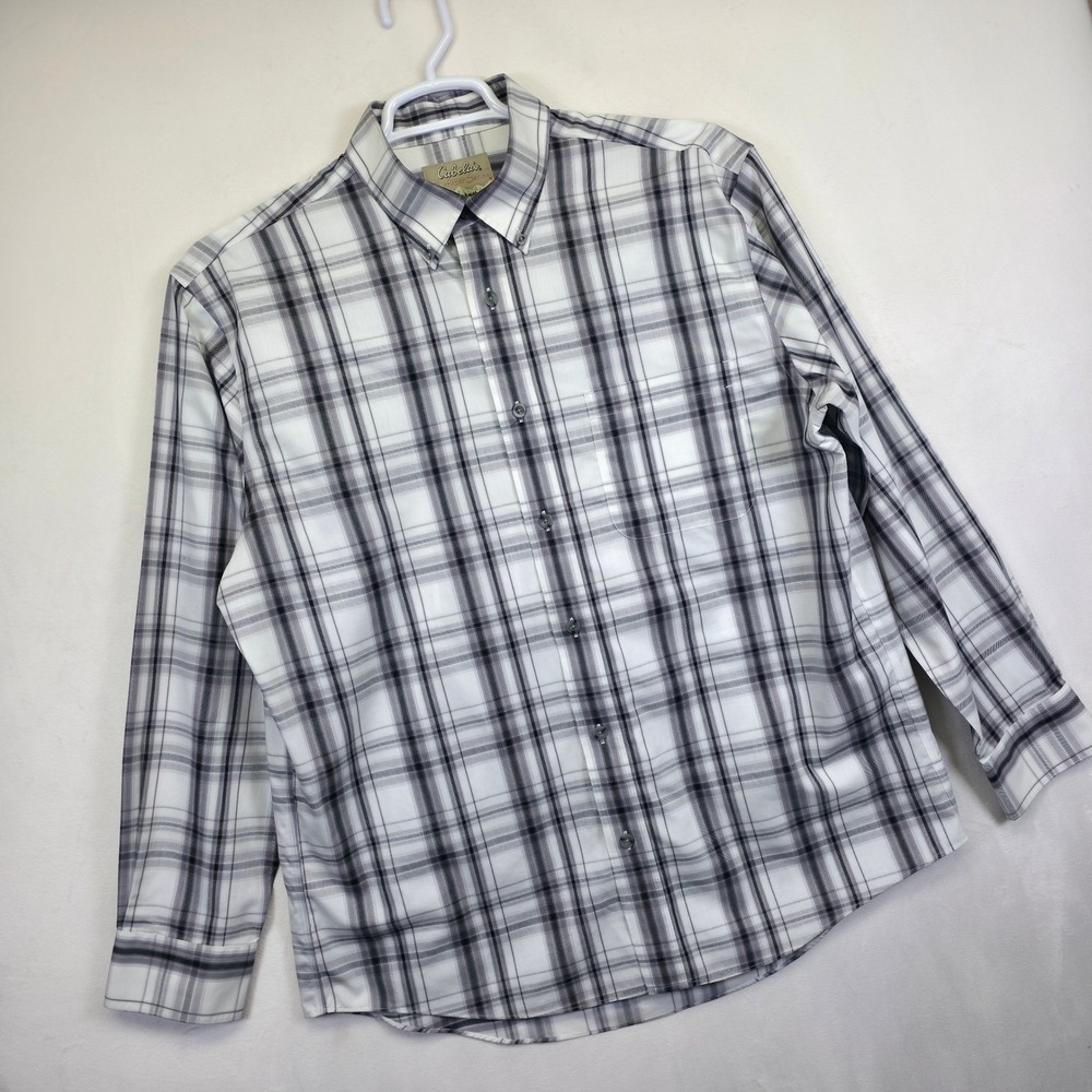 Cabela's Button Up Shirt Mens L Gray Plaid Business Casual Preppy Heritage - Picture 2 of 16